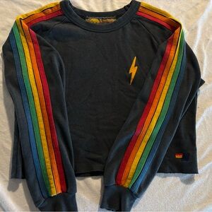 Aviator Nation Charcoal crop Sweatshirt with Rainbow Accents
